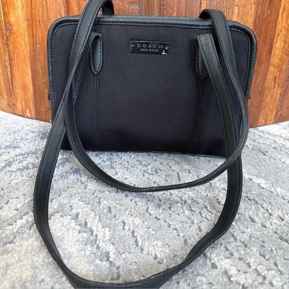 Vintage Coach Purse Handbag Black Neoprene Leather Trim 6214 Shoulder Straps F - Picture 1 of 14